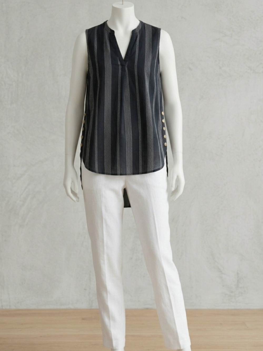 a new day Black and White Striped Sleeveless Tunic